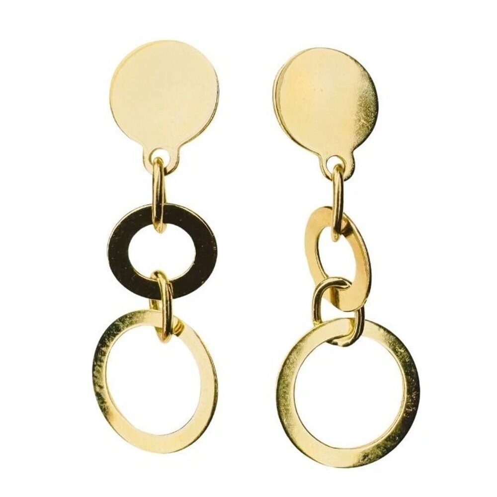 14k Gold Circle Cut Out Dangle Earrings